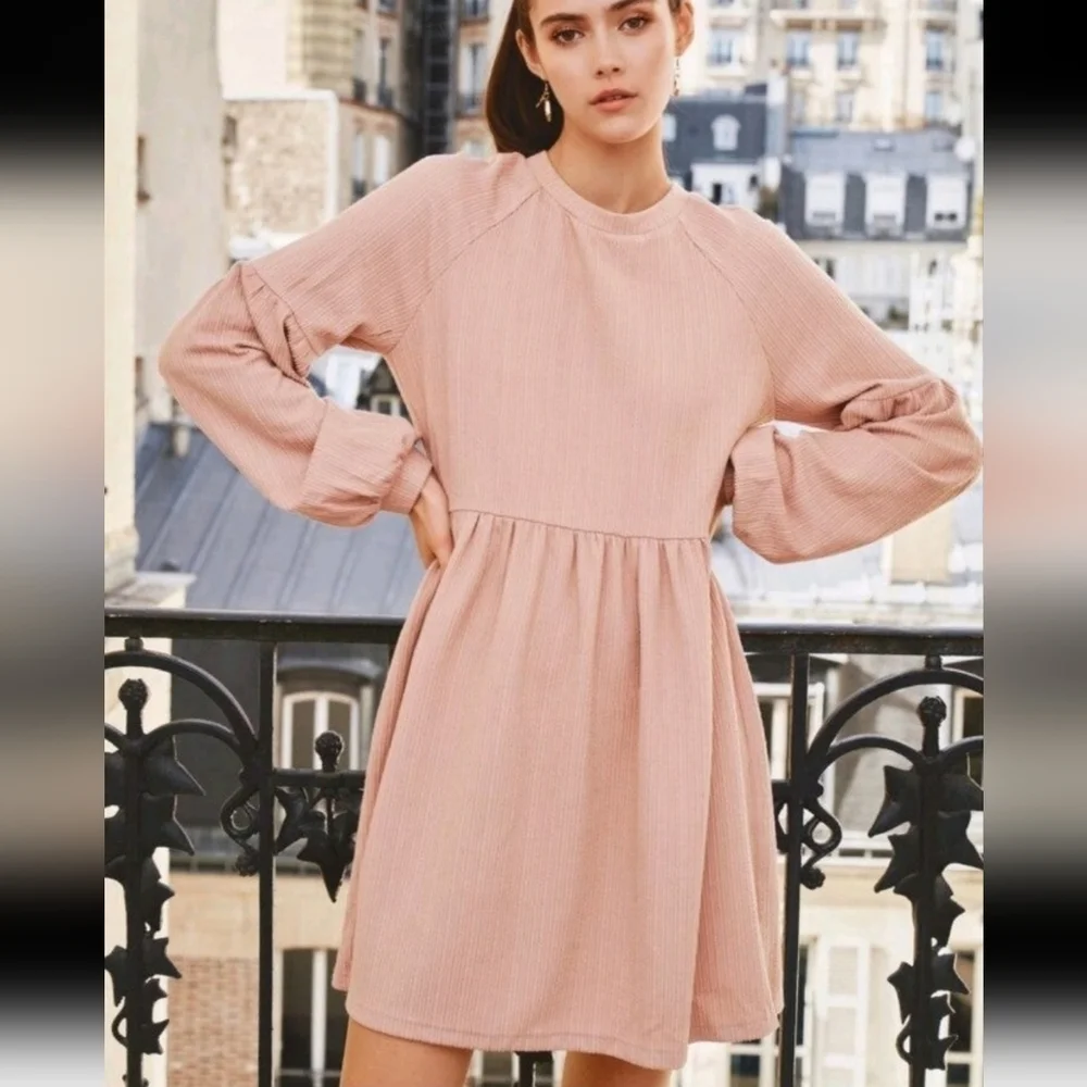 SHEIN LIGHT PINK LONG SLEEVES DRESS - Picture 1 of 7